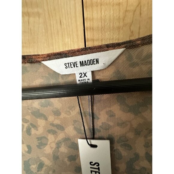 NWT Steve Madden Women’s Hayden Long Sleeve Sheer Brown Square Neck Top - Sz 2X - Picture 7 of 9